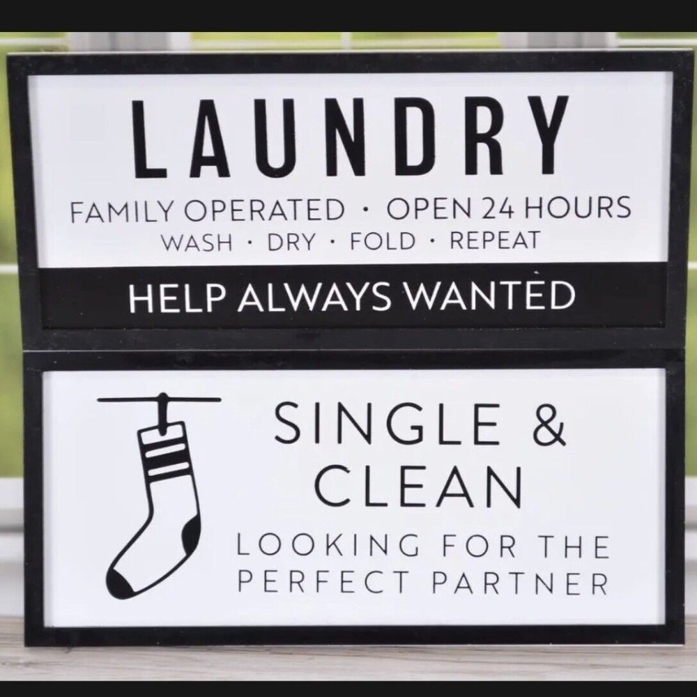 NEW Horizon Brand Black & White Laundry Room Fun Family Humor Wood Signs -2 Pack